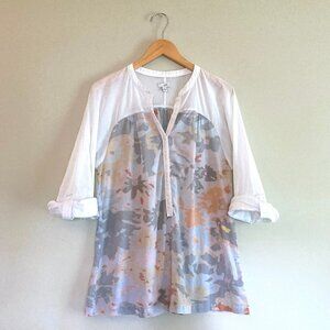 Anthropologie ODILLE Cotton Floral Blouse Sz 4 / oversized style